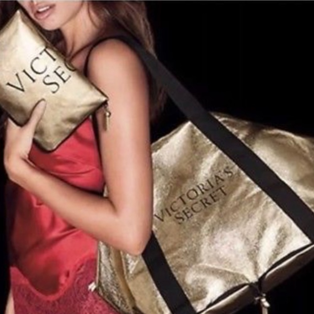 Victoria secret gold duffle bag